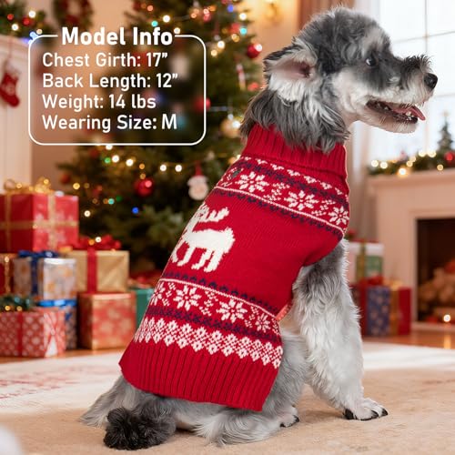 KYEESE Dog Christmas Sweater, Soft Turtleneck Dog Sweater for Small Dogs Boy Girl with Reindeer Pattern, Classic Winter Doggie Knitwear with Leash Hole, Cozy Warm Pet Clothes, Small - color: 2# Xmas, size: Small (4-7lbs)