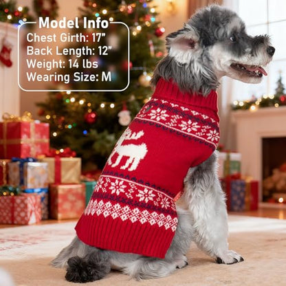 KYEESE Dog Christmas Sweater, Soft Turtleneck Dog Sweater for Small Dogs Boy Girl with Reindeer Pattern, Classic Winter Doggie Knitwear with Leash Hole, Cozy Warm Pet Clothes, Small - color: 2# Xmas, size: Small (4-7lbs)
