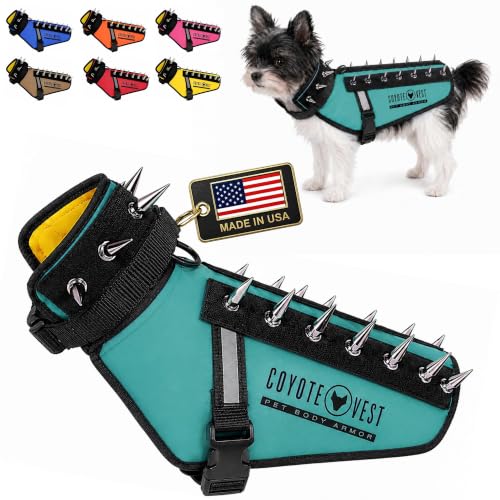CoyoteVest Dog Harness | Stab-Resistant Protective Vest | Coyote Vest for Dogs | Defends Against Coyotes, Dogs, Birds of Prey | Reflective Safety, Made in USA (XX-Small, Turquoise) - color: Turquoise, size: XX-Small