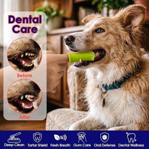 Dog Finger Toothbrush 2 Pack, Small & Large Sizes for Better Finger Fit, Soft Food Grade Silicone Dog & Cat Toothbrush, 180° Bristles for Plaque & Tartar Removal, Pet Teeth Cleaning & Bad Breath Care