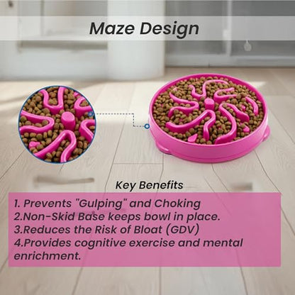 Slow Feeder Dog Bowl for Small, Medium & Large Dogs – Anti-Gulping Puzzle Maze Bowl, Non-Slip Slow Eating Dog Dish, Prevents Bloat & Improves Digestion, Interactive Pet Feeder (Pink, Small) - color: Pink, size: Small