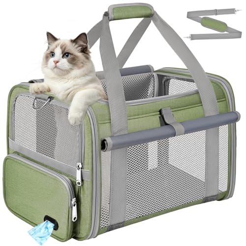 Soft Cat Carrier for Pets Up to 20 Lbs, Collapsible Cat Carrier Bag with Privacy Curtains, Airline Approved Small Pet Carrier for Small Medium Cats Dogs Puppy, Washable Soft Pet Travel Bag Dog Carrier - color: Grass Green