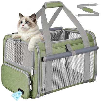 Soft Cat Carrier for Pets Up to 20 Lbs, Collapsible Cat Carrier Bag with Privacy Curtains, Airline Approved Small Pet Carrier for Small Medium Cats Dogs Puppy, Washable Soft Pet Travel Bag Dog Carrier - color: Grass Green