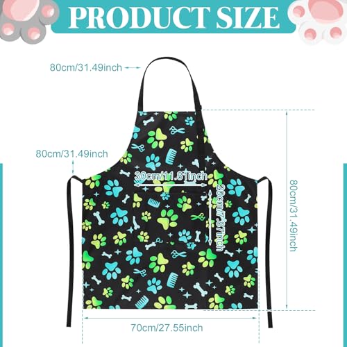 Dog Grooming Waterproof Apron with 2 Pockets, Cute Animals Puppy Dog Pets Apron - style: Gradient Green Dog Paw