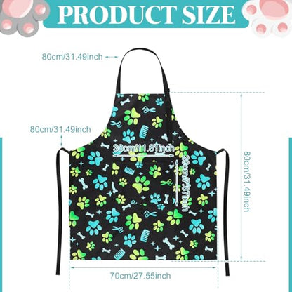 Dog Grooming Waterproof Apron with 2 Pockets, Cute Animals Puppy Dog Pets Apron - style: Gradient Green Dog Paw