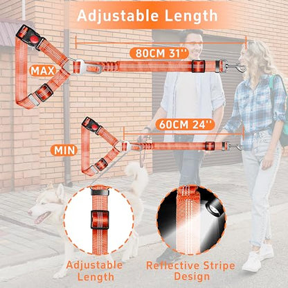 Seyezo 3-Piece Dog Car Harness Set - Retractable, Adjustable, Reflective Dog Seatbelt for Vehicle Headrests, Heavy Duty & High Elastic, Orange - color: 2PCS Orange