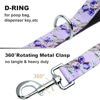 Double Handle Dog Leash 4ft with 2 Padded Handles, Cute Purple Dog Leash with Soft Dual Handle, Walking Training Lead for Small Medium Large Dogs, Lavender Lily - color: Lavender Lily, size: 1 in x 4 ft