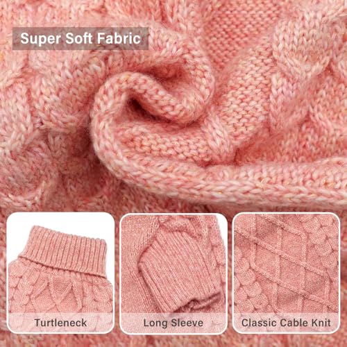 KYEESE Dog Sweater with Classic Cable Knit Long Sleeve Knitwear Dogs Clothes, Warm Turtleneck Pet Coats Soft Dog Sweater for Small Dogs, Pink, Small - color: 09# Pink, size: Small (6-9lbs)