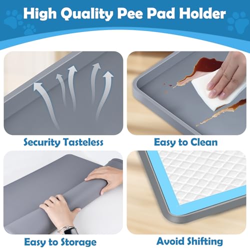 Dog Pee Pad Holder, Dog Potty Tray Silicone Puppy Pad Holder Tray Fits for 34" x 22" Training Pads, Puppy Potty Tray No Spill Raised Lip High Edge for Floor Protection (Dark Grey)