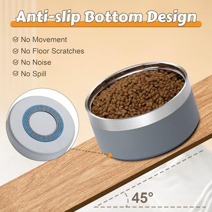 UPSKY Elevated Dog Bowls – 27oz Stainless Steel Anti-Spill Set with Wooden Stand, Double Raised Bowls for Small/Medium Dogs to Reduce Neck Strain & Improve Digestion - color: Grey