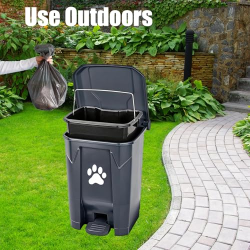 Dog Poop Trash Can Outside with Pooper Scooper, Outdoor Dog Waste Trash Can with Lid Waste Bag Odor Control for Yard Garden, 20L Grey - color: Gray
