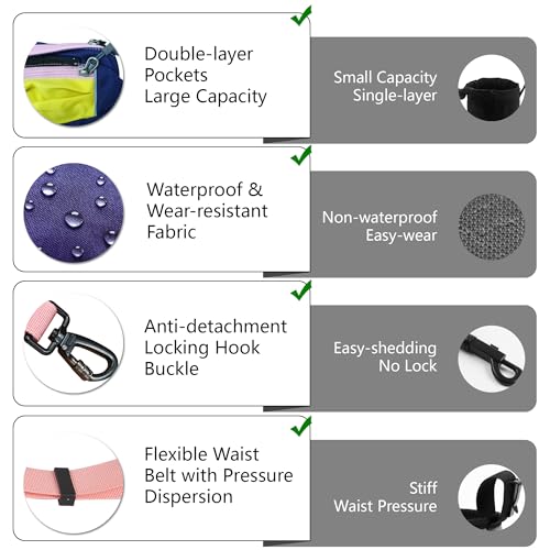 Hands Free Dog Leash with Waist Bag, Adjustable Waterproof Shock Absorption Reflective Leash with Poop Bag Dispenser Port for Medium Large Dogs Walking Running Hiking (Pink) - color: pink