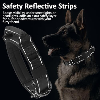 Tactical Dog Collar with Control Handle, Military Adjustable Pet Collar Reflective Heavy Metal Buckle Dog Collar, Soft Nylon Training Collar for Medium Large Dogs (Black, Medium) - color: Black, size: Medium