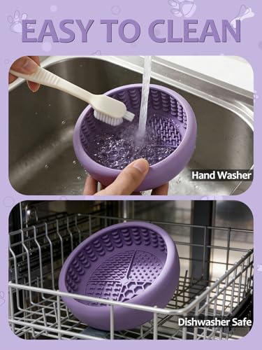 Dog Lick Bowl for Large Dogs, Lick Mat, Slow Feeder Lick Bowl with Brush and Scraper,Strong Suction, Freeze Licking Bowl for Anxiety Relief, Enrichment & Distraction, Dishwasher Safe 7.6 * 3.5 inch - color: Purple
