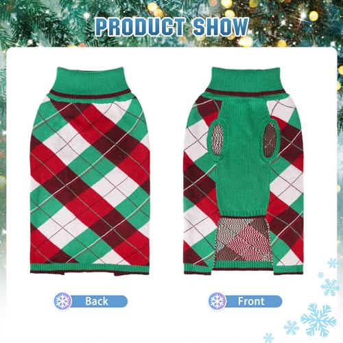 KOOLTAIL Dog Christmas Sweater Pet Knitted Clothes - Classic Plaid Pull Over Turtleneck Dog Sweaters with Leash Hole Warm Dogs Winter Clothing for Small Medium Dogs Cats Puppy (Green & Red M) - color: Christmas, size: Medium