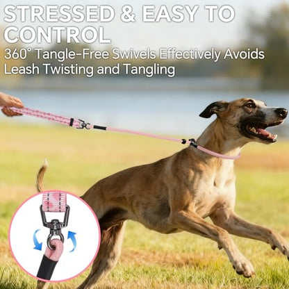 QQPETS Adjustable Slip Lead Dog Leash, Hands Free Waist Leash for Dog Walking, Reflective Training Lead with 360° Swivel Anti-Tangle, 4-7 ft Length for All Breeds - color: Pink Heart