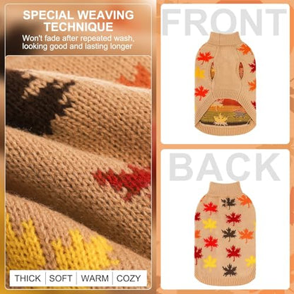 BEAUTYZOO Fall Sweater - Small Dog Sweaters for Girls & Boys, Turtleneck Knitwear in Cold Weather, Maple Leaf Cable Knit Puppy Pullover, Pet Apparel (Khaki, M) - color: Maple Leaf Khaki, size: M (Back: 16",Chest: 21", Neck: 13")