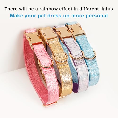 Glare Hot Pink Personalized Dog Collars Leather and Nylon Thicken Design Engraved Heavy Duty Dog Collar with Name Plate Adjustable with Quick Release Metal Buckle for Small Medium Large Dogs,L - color: Pink - Personalized, size: L-(neck adjustable 15.7-27
