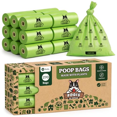 Pogi's Compostable Poop Bags – Leak-Proof, Extra-Large, Made with Plants – 18 Rolls (270 Bags) - size: 1 Count (Pack of 270)