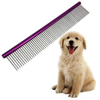 Dog Combs for Grooming Matting, 10-Inch Metal Comb for Dogs and Cats, Greyhound Grooming Comb with Fine and Wide Rounded Stainless Steel Teeth for Detangling Medium to Coarse Fur - size: 10"