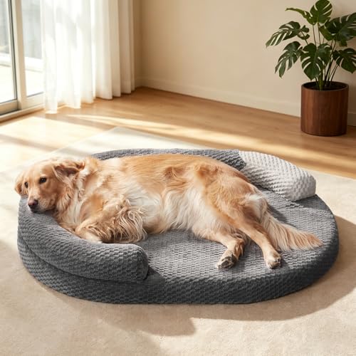 JOEJOY XL Orthopedic Dog Beds Large Sized Dog, Extra Large Washable Waterproof Oval Dog Bed with Removable Cover, Egg-Crate Foam Pet Bed with Bolster & Non-Skid Bottom, Dark Grey, 42''x32'' - color: Dark grey, size: XL(42"x 32"x 7")