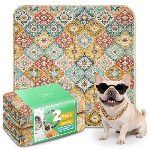 FXW Washable Pee Pads for Dogs, Puppy Pads with Super Absorbent, Specifically Designed for FXW Rollick/Homeplus Dog Playpen, 35" Square, Beige Gourd, 2 Packs - color: Beige Gourd, size: 35" Square (2 Packs)