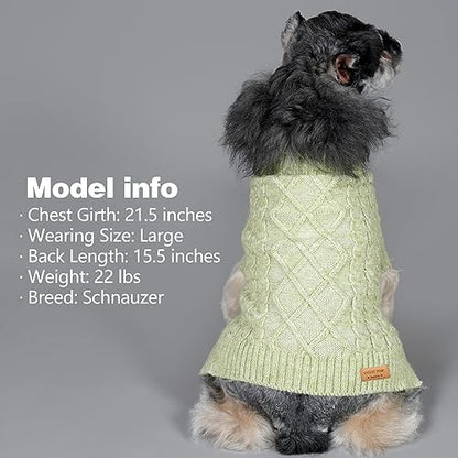KYEESE Dog Sweater Warm Pet Coats with Classic Cable Knit Long Sleeve Knitwear Dogs Clothes, Turtleneck Stretchy Dog Sweater for Small Dogs, Green, Small - color: 10# Green, size: Small (6-9lbs)