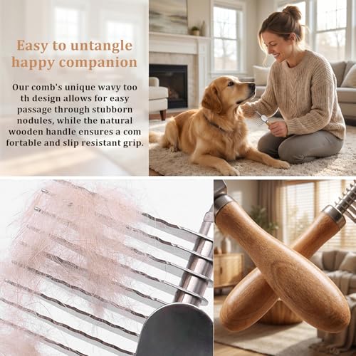 Pet Dematting Comb & Rake Brush for Dogs and Cats, Undercoat Deshedding Tool with Stainless Steel Teeth,Dog Grooming Brush for Long/Short Haired Dogs Cats