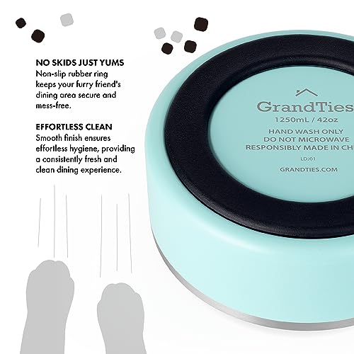 GrandTies Stainless Steel Dog Bowl | Engraved Reusable BPA-Free Insulated Cat & Dog Bowls | Large Heavy Duty Non Skid Spill Proof Bowl | Outdoor Dog Water Bowl (42oz, Powder Green) - color: Powder Green, size: 42oz