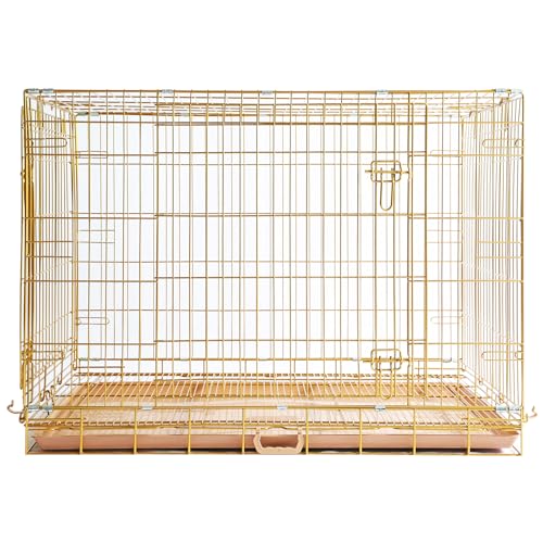 Dog Crate 42 Inch, Copper Gold Dog Kennel | Portable & Foldable Metal Wire Cage for Large Dogs with Pull-Out Floor Grid, Easy-Clean Tray | Dual-Entry | Comfort Handle for Transport & Indoor - color: Copper Gold, size: 42.0"L x 27.0"W x 33.0"H