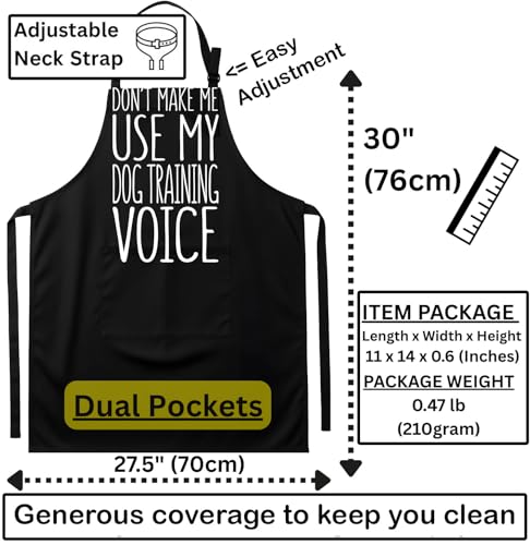 Don't Make Me Use My Dog Training Voice Apron, Unisex, Black, One Size Fits All, Cotton Blend, Casual, Text Graphic, 2 Pockets
