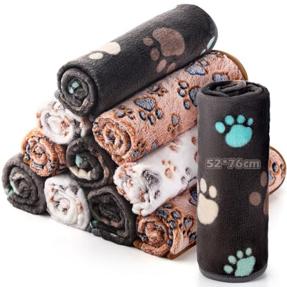 Tegeme 12 Pcs Pet Blankets 30 x 20 Inch Soft Fluffy Fleece Dog Cat Warm Paw Print Pattern Blankets Flannel Throw for Pets Dog Puppy Cat(Dark Gray, White, Camel) - color: Dark Gray, White, Camel, size: 30 x 20 Inch