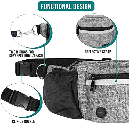 PetAmi Dog Fanny Pack, Treat Pouch for Dog Walking, Training, Built in Poop Bag Dispenser, Water Bottle Holder, Collapsible Bowl, Pet Treat Waist Belt for Hiking, Running, Kibbles (Grey) - color: Heather Grey