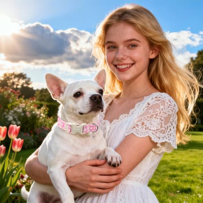 DOGWONG Flower Dog Collar-Daisy Flower Print Girl Dog Collar for Large Cute Dog Collars Spring Female Pet Gift Adjustable Heavy-Duty Soft Collar，XS - color: A: Pink Daisy, size: X-Small