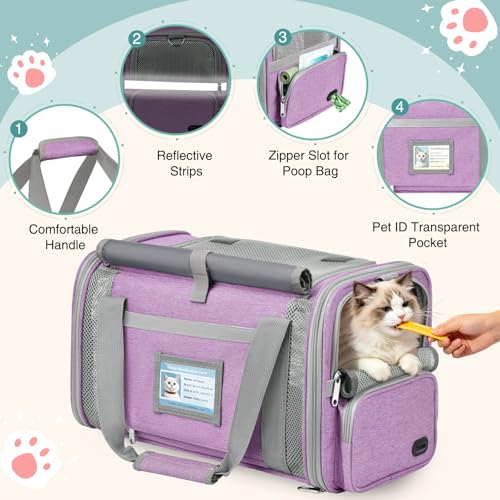 Soft Cat Carrier for Pets Up to 20 Lbs, Collapsible Cat Carrier Bag with Privacy Curtains, Airline Approved Small Pet Carrier for Small Medium Cats Dogs Puppy, Washable Soft Pet Travel Bag Dog Carrier - color: Purple