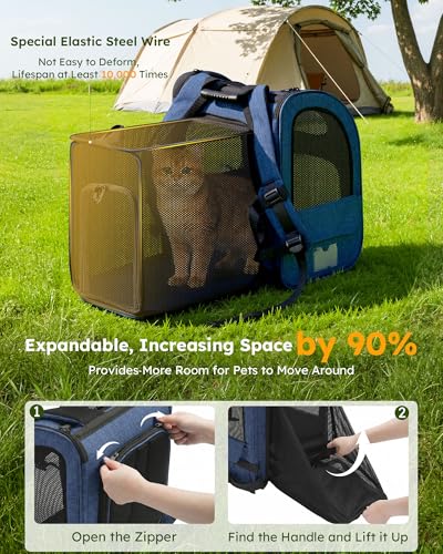 pecute Cat Carrier Backpack Expandable, Cat Backpack with Breathable Window - color: Blue, size: 12.6"L x 10.2"W x 16.5"H