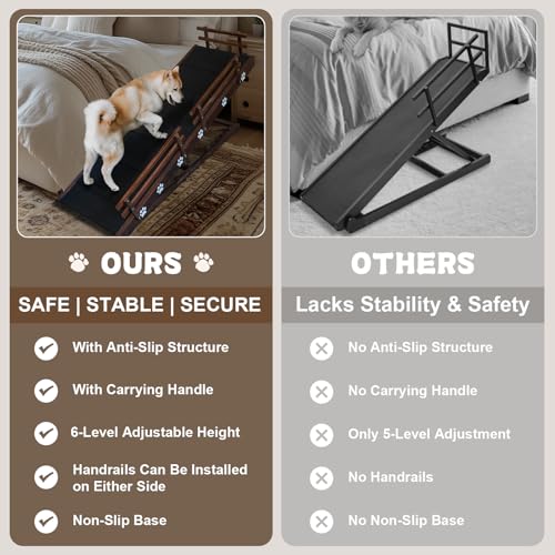 Efficraft 63 Inch Dog Ramp, 6 Level Adjustable Height Folding Pet Ramp for High Beds, Elevates Up to 40 Inches - Portable for Senior Medium & Large Dogs and Cats