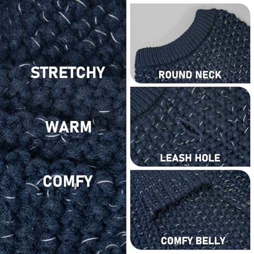 KYEESE Dog Sweater with Leash Hole Warm Pullover with Reflective Yarn for Small and Medium Dogs Male Soft Knit Pullover Boy Dog Coats Cozy Lightweight Thick Sweater,Navy Blue,Medium - color: 1# Navyblue, size: M (24-30lbs)