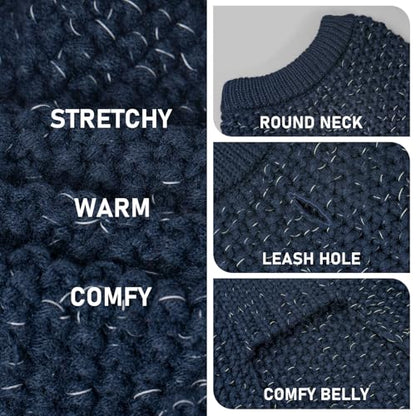KYEESE Dog Sweater with Leash Hole Warm Pullover with Reflective Yarn for Small and Medium Dogs Male Soft Knit Pullover Boy Dog Coats Cozy Lightweight Thick Sweater,Navy Blue,Medium - color: 1# Navyblue, size: M (24-30lbs)