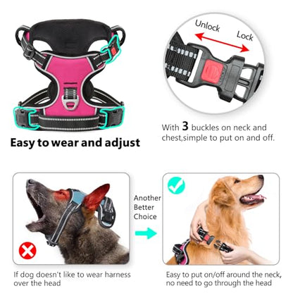 Timos No Pull Dog Harness, No Choke Front Lead Dog Reflective Harness, Adjustable Soft Padded Pet Vest with Easy Control Handle for Small Medium Large Dogs, S - color: Lock-Rosy, size: Small (Pack of 1)