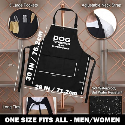 Maze Office Dog Training Is My Superpower Apron for Men and Women, Black, Bib Style, Polycotton, Adjustable Neck Strap with Waist Tie, 2 Pockets