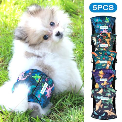 Paw Legend Washable Dogs Diapers Male Dog Belly Bands for Male Dogs Diapers Reusable Puppy & Doggie Diapers Male (5 Pack, X-Large) - color: Dinosaur, size: X-Large