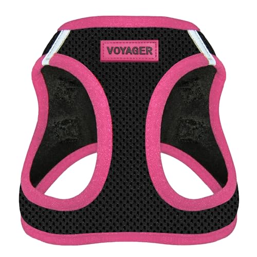 Best Pet Supplies - All Weather Mesh/Plush, Reflective, No Pull Harness for Small, Medium Dogs, Cats - Secure with Hook & Loop Fastener, Buckle, Double D-Rings - Black/Pink Trim, M - color: Harness (Black/Pink Trim), size: M (Chest: 16 - 18")