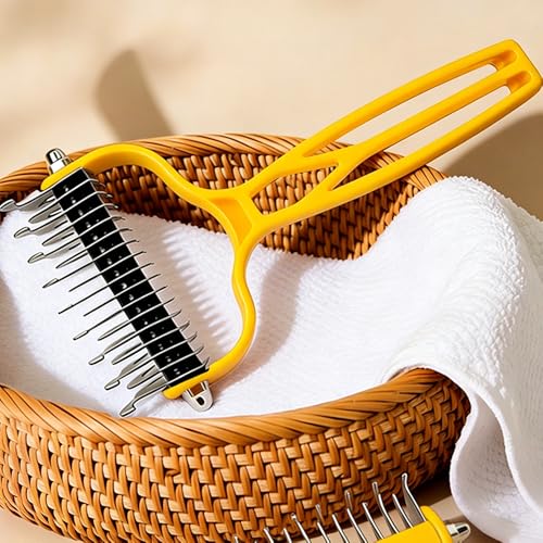 Double Sided Dematting Comb for Cats & Dogs, Undercoat Rake, Safe Deshedding Grooming Tool, Gentle Matt Remover Detangler for Long Thick Haired Pets, Ergonomic Pet Grooming Brush (Lemon) - color: Lemon