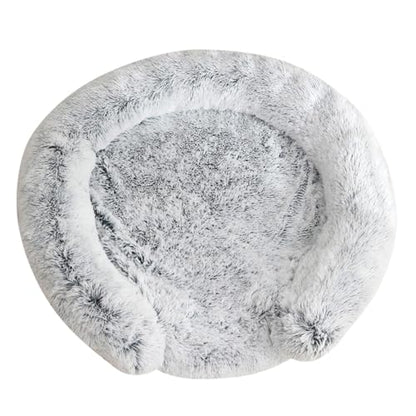 Extra Large Calming Dog Bed, Memory Foam Donut Bed with Waterproof Lining, Removable Cover (Grey, 2XL) - color: Grey, size: 43.3x43.3x3.9 in