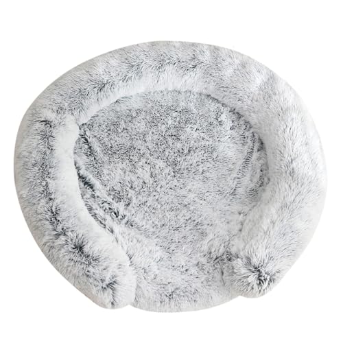Fluffy Dog Bed for Large Dogs - C-Shaped Dog Bed Mat with Waterproof Lining Removable Cover, Washable and Non-Slip Bottom (Grey, XL) - color: Grey, size: 35.4x35.4x3.9 in