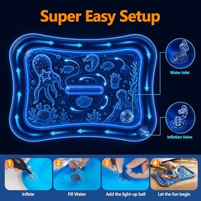 Thickened Cat Sensory Water Play Mat, Interactive Aqua Cats Water Mat with Floating Fish and 2 Balls for Cats & Dogs, Indoor Pet Water Bed Play Mat - color: Square