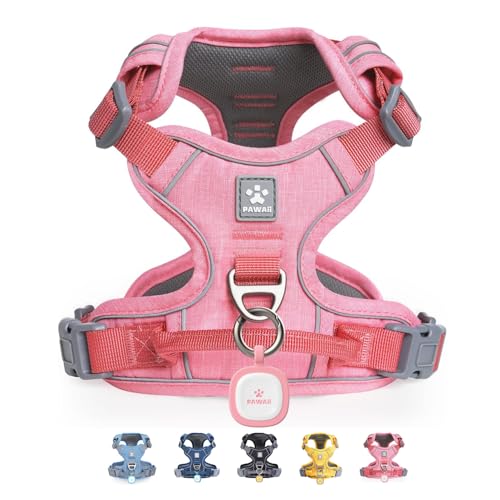 Pawaii No Pull Dog Harness with Pet ID Tag,Reflective Strips No Choke Front O Ring Breathable Mesh Adjustable Soft Padded Pet Vest with Easy Control Handle for Medium Dogs | Built for safer walks with a QR Pet ID Tag, front no pull clip, reflective trim,