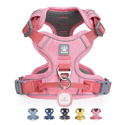 Pawaii No Pull Dog Harness with Pet ID Tag,Reflective Strips No Choke Front O Ring Breathable Mesh Adjustable Soft Padded Pet Vest with Easy Control Handle for Medium Dogs | Built for safer walks with a QR Pet ID Tag, front no pull clip, reflective trim,