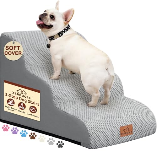 Zerbuger Dog Ramp and Stair for Bed 16" H-20 H,3-Step Cat Stair for Sofa and Chair,4-Step Dog Ramp for High Bed and Window,Durable Nonslip Fabric Cover for Indoor (Light Grey-16 H, Pet Friendly, 3) - color: Light Grey